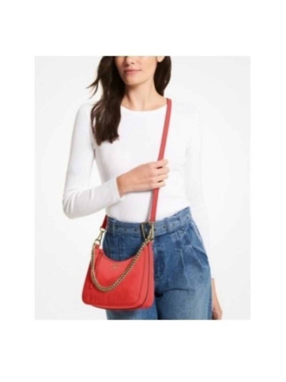 Michael Kors Small Shoulder Bag Crossbody Purse Chain Strap Coral